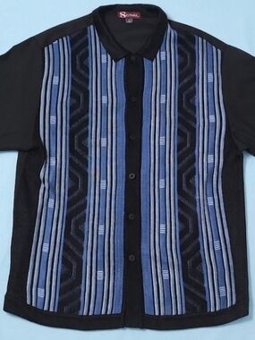 Silversilk Black & Blue Striped Knit Button-Down Shirt